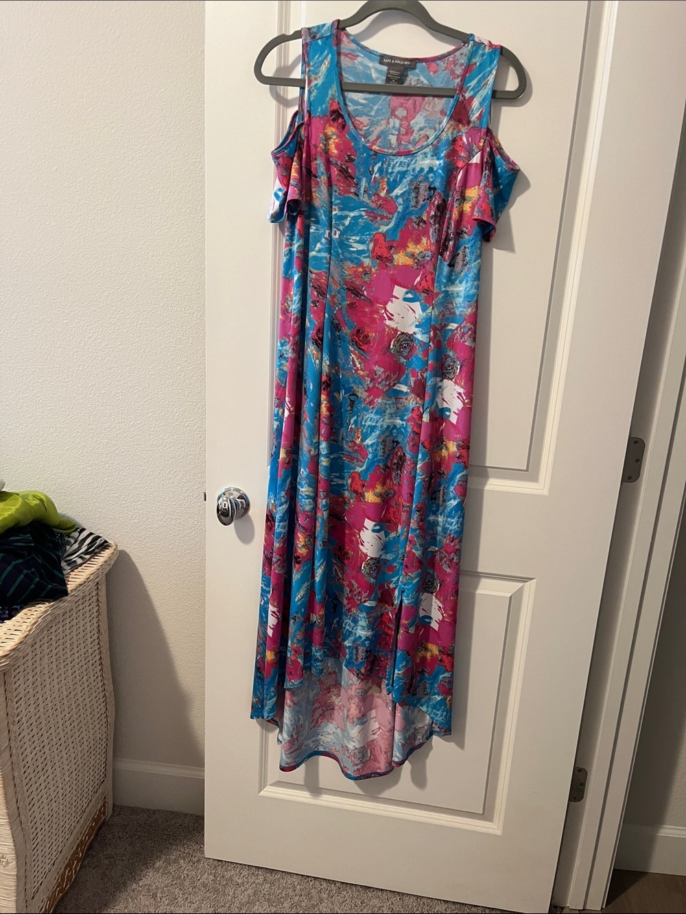 Kate & Mallory Blue and Pink Cold-Shoulder Floral Maxi Dress